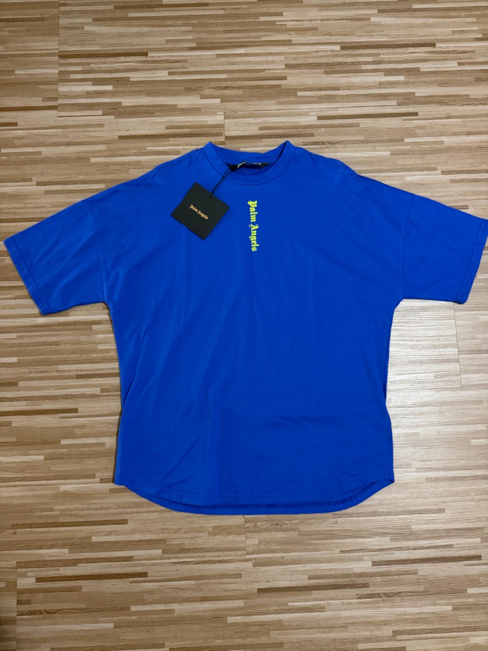 Palm Angels Blue T-Shirt with Neon Yellow Logo